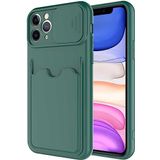 Case 4U Apple iPhone 11 Pro Max Kılıf Cüzdan Slayt Sürgülü Kamera Korumalı Kartlıklı Kart Bölmeli Silikon Koyu Yeşil