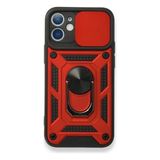 Case 4U Apple iPhone 12 Kılıf Kamera Korumalı Sürgülü Vega Yüzüklü Armor Military Tank Zırh Kırmızı