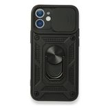 Case 4U Apple iPhone 12 Kılıf Kamera Korumalı Sürgülü Vega Yüzüklü Armor Military Tank Zırh Siyah
