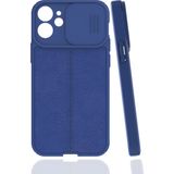 Case 4U Apple iPhone 12 Mini Kılıf Sürgülü Niss Slide Kamera Korumalı Deri Görünümlü Leke Tutmaz Lüks Silikon Lacivert