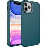 Case 4U Apple iPhone 12 Pro Kılıf Metal Çerçeve Hassas Butonlu Renkli Içi Kadife Lansman Kılıfı Luna Kapak Koyu Yeşil