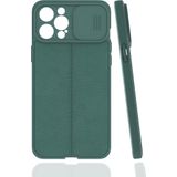 Case 4U Apple iPhone 12 Pro Kılıf Sürgülü Niss Slide Kamera Korumalı Deri Görünümlü Leke Tutmaz Lüks Silikon Yeşil