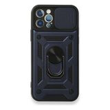 Case 4U Apple iPhone 12 Pro Max Kılıf Kamera Korumalı Sürgülü Vega Yüzüklü Armor Military Tank Zırh Lacivert