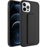 Case 4U Apple iPhone 12 Pro Max Kılıf Stand Olabilen Mat Yüzey Kaliteli TPU Silikon Qstand Arka Kapak Siyah