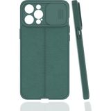 Case 4U Apple iPhone 12 Pro Max Kılıf Sürgülü Niss Slide Kamera Korumalı Deri Görünümlü Leke Tutmaz Lüks Silikon Yeşil