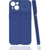 Case 4U Apple iPhone 13 Kılıf Sürgülü Niss Slide Kamera Korumalı Deri Görünümlü Leke Tutmaz Lüks Silikon Lacivert