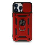Case 4U Apple iPhone 13 Pro Max Kılıf Kamera Korumalı Sürgülü Vega Yüzüklü Armor Military Tank Zırh Kırmızı