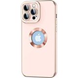 Case 4U Apple iPhone 14 Pro Max Kılıf Kamera Korumalı Parlak Kenarlı Altın Işlemeli Renkli Logo Gösteren Kongo Kapak Rose Gold