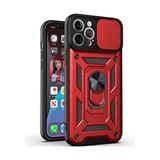 Case 4U Apple iPhone 14 Pro Max Kılıf Kamera Korumalı Sürgülü Vega Yüzüklü Armor Military Tank Zırh Kırmızı