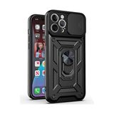 Case 4U Apple iPhone 14 Pro Max Kılıf Kamera Korumalı Sürgülü Vega Yüzüklü Armor Military Tank Zırh Siyah