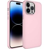 Case 4U Apple iPhone 14 Pro Max Kılıf Metal Çerçeve Hassas Butonlu Renkli Içi Kadife Lansman Kılıfı Luna Kapak Pembe