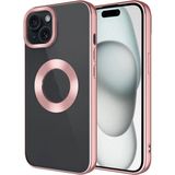 Case 4u Apple iPhone 15 Kamera Çerçeveli Logo Gösteren Omega Kılıf Rose Gold