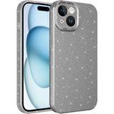 Case 4u Apple iPhone 15 Kılıf Kamera Korumalı Simli Lüks Koton Kapak Gri