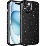 Case 4u Apple iPhone 15 Kılıf Kamera Korumalı Simli Lüks Koton Kapak Siyah