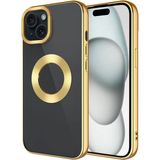 Case 4u Apple iPhone 15 Plus Kamera Çerçeveli Logo Gösteren Omega Kılıf Gold