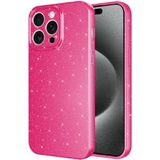 Case 4u Apple iPhone 15 Pro Kılıf Kamera Korumalı Simli Lüks Koton Kapak Koyu Pembe