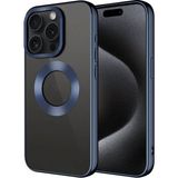 Case 4u Apple iPhone 15 Pro Max Kamera Çerçeveli Logo Gösteren Omega Kılıf Lacivert