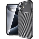 Case 4u Apple iPhone 16 Plus Uyumlu Kılıf Rugged Armor Karbon Desenli Negro Silikon Arka Kapak Siyah