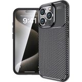 Case 4u Apple iPhone 16 Pro Max Uyumlu Kılıf Rugged Armor Karbon Desenli Negro Silikon Arka Kapak Siyah