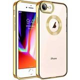 Case 4U Apple iPhone 8/7 Kılıf Kamera Lens Korumalı Şeffaf Renkli Logo Gösteren Parlak Omega Kapak Altın