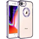 Case 4U Apple iPhone 8/7 Kılıf Kamera Lens Korumalı Şeffaf Renkli Logo Gösteren Parlak Omega Kapak Lila