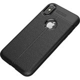 Case 4U Apple iPhone XS Max Kılıf Rugan Armor Deri Görünümlü Yüksek Kalite Silikon Niss Kılıf - Siyah