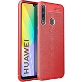 Case 4U Huawei P40 Lite E Kılıf Rugan Armor Deri Görünümlü Yüksek Kalite Silikon Niss Kırmızı