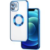 Case 4U iPhone 12 Kılıf Kamera Lens Korumalı Şeffaf Renkli Logo Gösteren Parlak Omega Kapak Lacivert