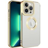 Case 4U iPhone 12 Pro Max Kılıf Kamera Lens Korumalı Şeffaf Renkli Logo Gösteren Parlak Omega Kapak Altın