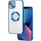 Case 4U iPhone 13 Kılıf Kamera Lens Korumalı Şeffaf Renkli Logo Gösteren Parlak Omega Kapak Lacivert