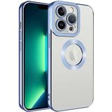 Case 4U iPhone 13 Pro Kılıf Kamera Lens Korumalı Şeffaf Renkli Logo Gösteren Parlak Omega Kapak Açık Mavi