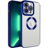 Case 4U iPhone 13 Pro Kılıf Kamera Lens Korumalı Şeffaf Renkli Logo Gösteren Parlak Omega Kapak Lacivert