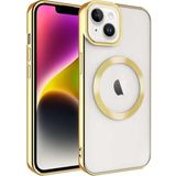 Case 4U iPhone 14 ile uyumlu Kılıf Kablosuz Wireless Şarj Destekli Kamera Korumalı Şeffaf Kenarları Renkli Setro Kapak Altın HBCV000035A88W