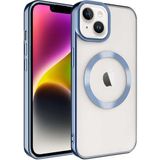 Case 4U iPhone 14 ile uyumlu Kılıf Kablosuz Wireless Şarj Destekli Kamera Korumalı Şeffaf Kenarları Renkli Setro Kapak Mavi HBCV000035A86J