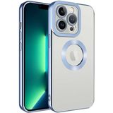 Case 4U iPhone 14 Pro Max Kılıf Kamera Lens Korumalı Şeffaf Renkli Logo Gösteren Parlak Omega Kapak Açık Mavi