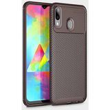 Case 4U M20 Uyumlu Kılıf Rugged Armor Karbon Desenli Lüx Negro Silikon Arka Kapak Kahverengi - Galaxy M20