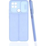 Case 4U Oppo A15 / A15s Kılıf Sürgülü Niss Slide Kamera Korumalı Deri Görünümlü Leke Tutmaz Lüks Silikon Lila