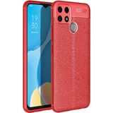 Case 4U Oppo A15 Kılıf Rugan Armor Deri Görünümlü Yüksek Kalite Silikon Niss Kırmızı