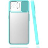 Case 4U Oppo A73 Sürgülü Kaydırmalı Kızaklı Kamera Koruyuculu Mat Buzlu Silikon Lensi Kılıf Turkuaz
