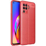 Case 4U Oppo Reno 5 Lite Kılıf Rugan Armor Deri Görünümlü Yüksek Kalite Silikon Niss Kırmızı