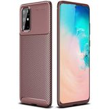 Case 4U S20 Plus Uyumlu Kılıf Rugged Armor Karbon Desenli Lüx Negro Silikon Arka Kapak Kahverengi - Galaxy S20 Plus