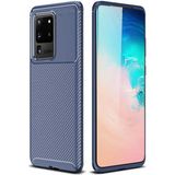 Case 4U S20 Ultra Uyumlu Kılıf Rugged Armor Karbon Desenli Lüx Negro Silikon Arka Kapak Lacivert - Galaxy S20 Ultra