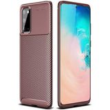 Case 4U S20 Uyumlu Kılıf Rugged Armor Karbon Desenli Lüx Negro Silikon Arka Kapak Kahverengi - Galaxy S20