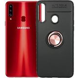 Case 4U Samsung Galaxy ile uyumlu A20S Kılıf Autofocus Shockprof Ravel Yüzüklü Standlı Slikon Kapak Siyah Rose Gold HBV00000NQTKB