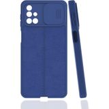 Case 4U Samsung Galaxy ile uyumlu M31s Uyumlu Kılıf Sürgülü Niss Slide Kamera Korumalı Deri Görünümlü Leke Tutmaz Lüks Silikon Lacivert HBCV000027SUP8