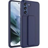 Case 4U Samsung Galaxy ile uyumlu S21 Fe Uyumlu Kılıf Stand Olabilen Mat Yüzey Kaliteli TPU Silikon Qstand Arka Kapak Lacivert HBCV00002LIQV6