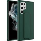 Case 4U Samsung Galaxy ile uyumlu S22 Ultra Uyumlu Kılıf Stand Olabilen Mat Yüzey Kaliteli TPU Silikon Qstand Arka Kapak Koyu Yeşil HBCV00002LIR1C