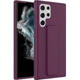 Case 4U Samsung Galaxy ile uyumlu S22 Ultra Uyumlu Kılıf Stand Olabilen Mat Yüzey Kaliteli TPU Silikon Qstand Arka Kapak Mürdüm HBCV00002LIQKL