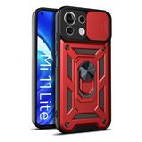 Case 4U Xiaomi Mi 11 Lite Kılıf Kamera Korumalı Sürgülü Vega Yüzüklü Armor Military Tank Zırh Kırmızı