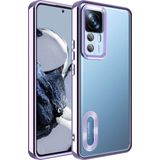 Case 4U Xiaomi Mi 12T / Mi 12T Pro Kılıf Kamera Lens Korumalı Şeffaf Renkli Logo Gösteren Parlak Omega Kapak Lila